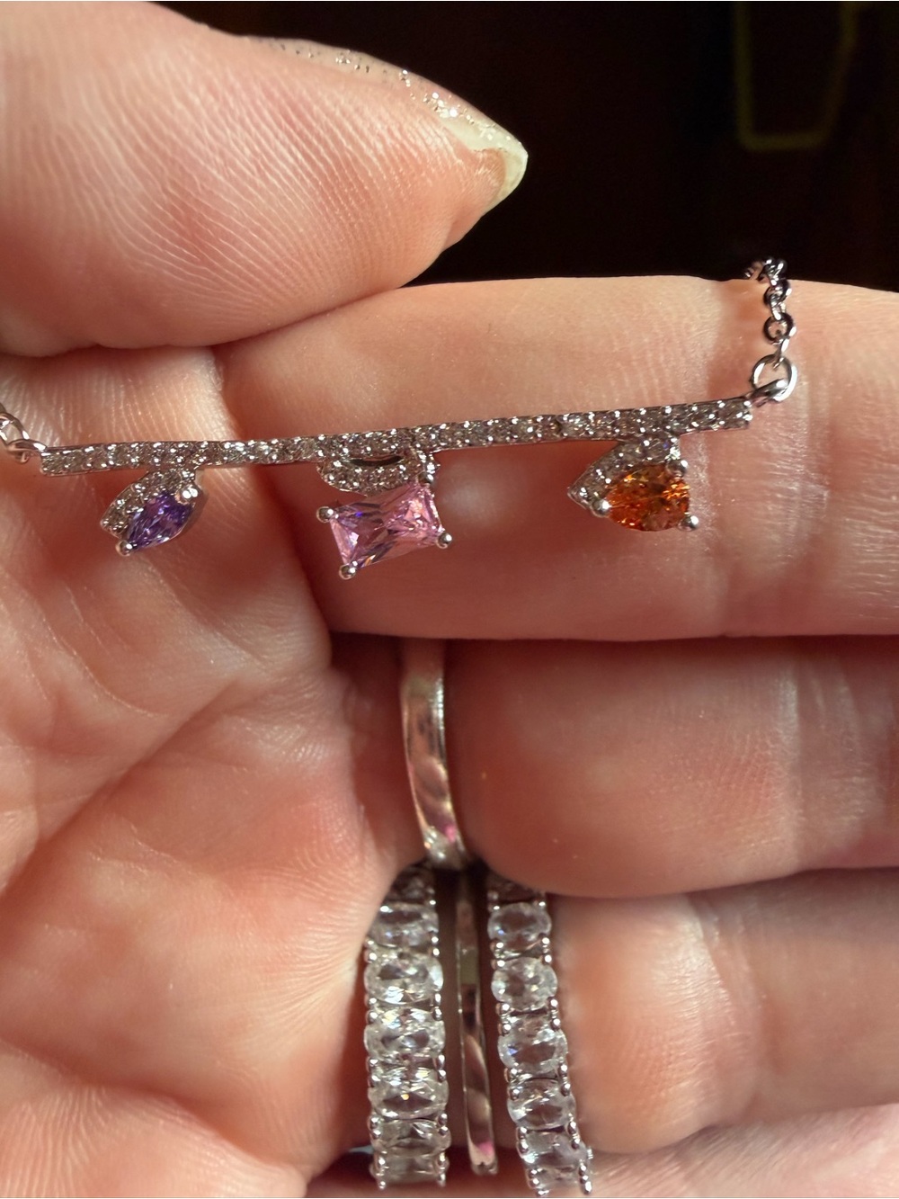 Delicate Multi-Stone Drop Necklace with Purple, Pink & Orange Gems